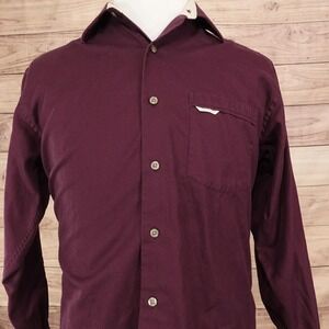 Alex Cannon Shirt Mens M Red Solid Long Sleeve Button-Up Cotton Casual